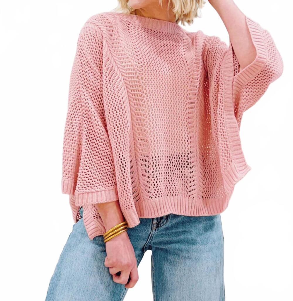 NEW SWEETKAMA hollow knit bat sleeve top in pink